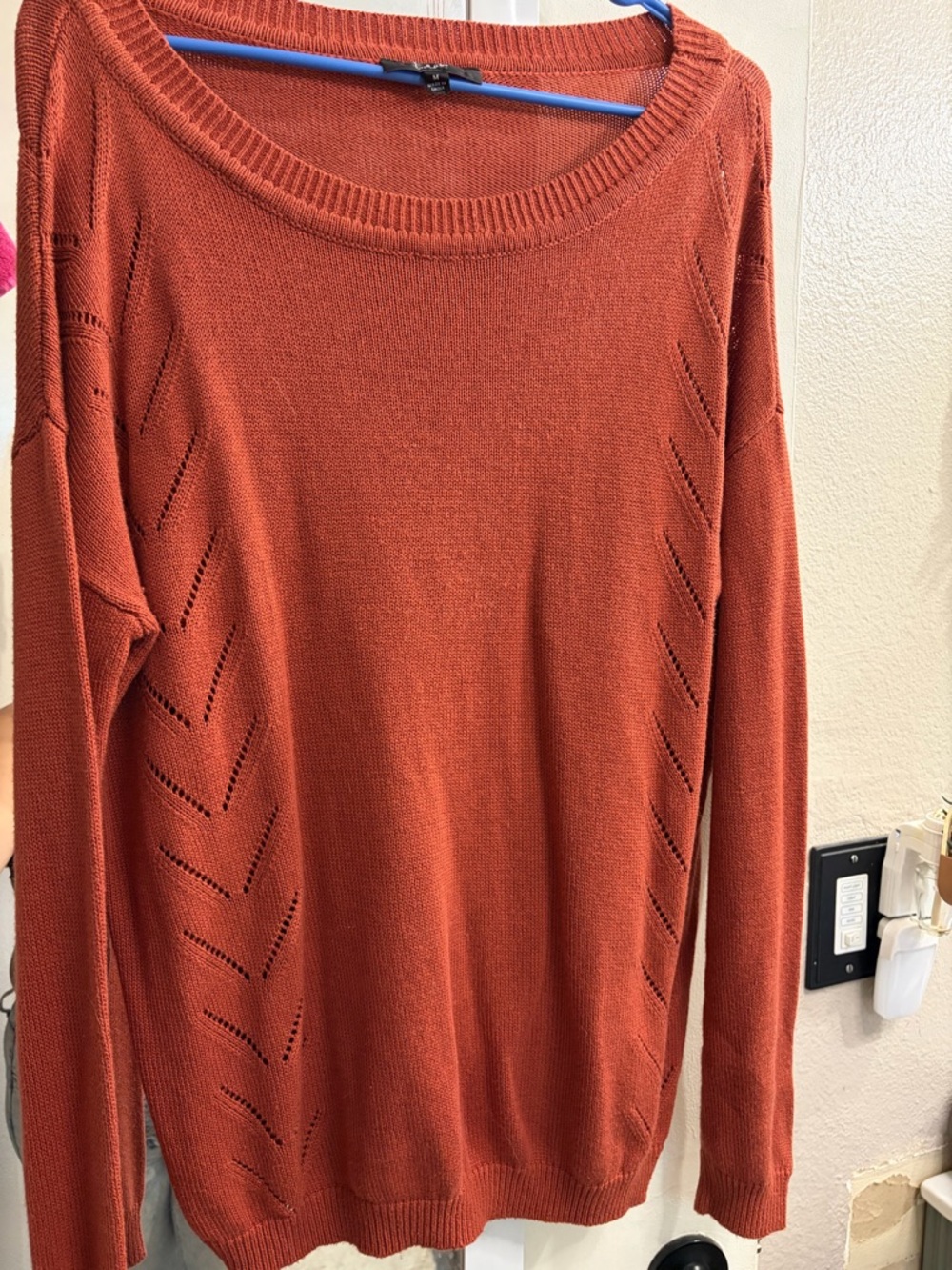Lulu's Rust Pointelle Crewneck Sweater